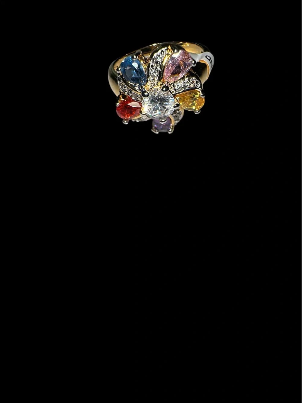 14kt Gold Electroplated Multicolor Gemstone Flower Ring